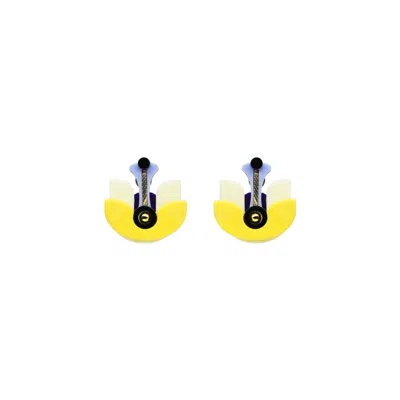 Gissa Bicalho Women's Handmade Acrylic Earring Short Lotus Flower - Yellow