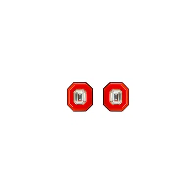 Gissa Bicalho Women's Handmade Acrylic Earring Short Stone Octagonal Red