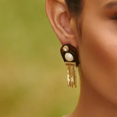 Gissa Bicalho Women's Handmade Acrylic Earring Tiger - Brown