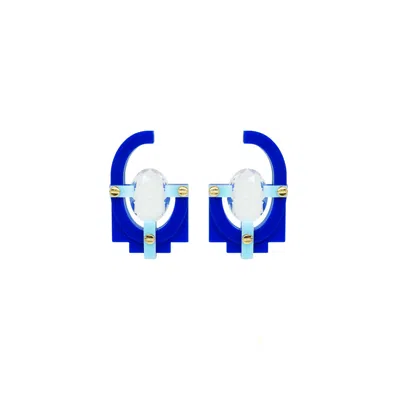 Gissa Bicalho Women's Handmade Acrylic Earring With Oval Cut Stone Blue