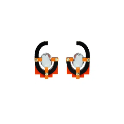Gissa Bicalho Women's Handmade Acrylic Earring With Oval Cut Stone Orange