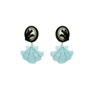 Gissa Bicalho Women's Handmade Acrylic Earrings Shell & Pearl Blue Nacre