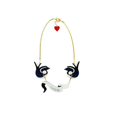 Gissa Bicalho Women's Handmade Acrylic Necklacce Swallows And Ribbon - Black