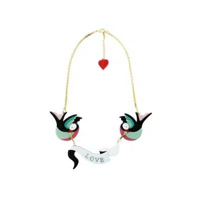 Gissa Bicalho Women's Handmade Acrylic Necklacce Swallows And Ribbon - Green