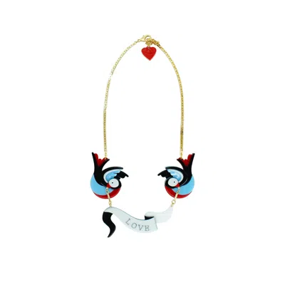 Gissa Bicalho Women's Handmade Acrylic Necklacce Swallows And Ribbon - Red In Multi