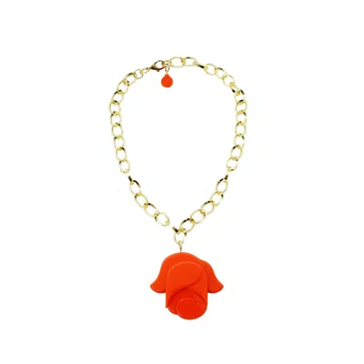 Gissa Bicalho Women's Handmade Acrylic Necklace Chain Rose - Orange