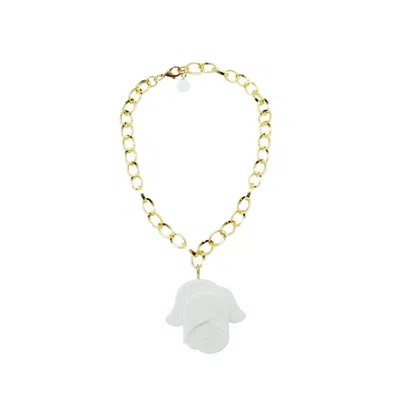 Gissa Bicalho Women's Handmade Acrylic Necklace Chain Rose - White