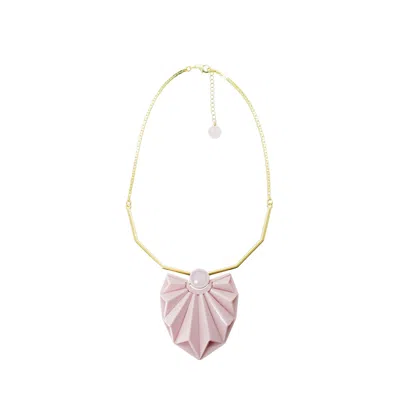 Gissa Bicalho Women's Handmade Acrylic Necklace Choker Papyrus Candy Pink In Gold