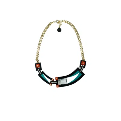 Gissa Bicalho Women's Handmade Acrylic Necklace Deco Choker Rectangular Cut Stone Turquoise In Blue