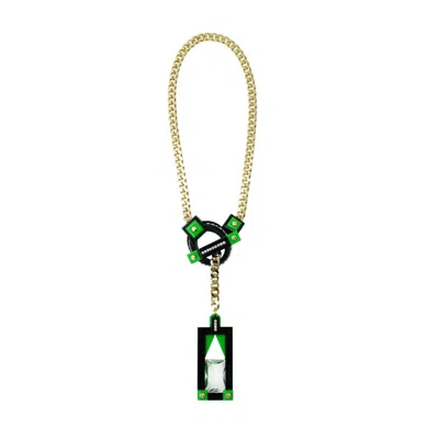 Gissa Bicalho Women's Handmade Acrylic Necklace Deco T Closure Rectangular Cut Stone Green