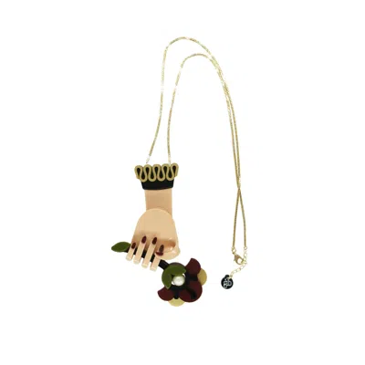 Gissa Bicalho Women's Handmade Acrylic Necklace Flower In Hand Burgundy In Red