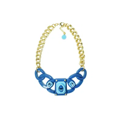 Gissa Bicalho Women's Handmade Acrylic Necklace Links And Stones Blue