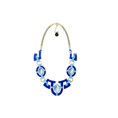 Gissa Bicalho Women's Handmade Acrylic Necklace Plastron Oval Cut Stone Blue