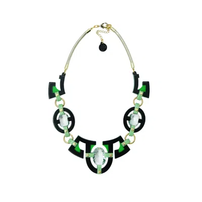 Gissa Bicalho Women's Handmade Acrylic Necklace Plastron Oval Cut Stone Green