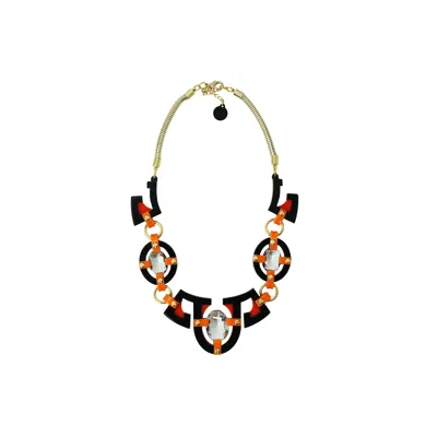 Gissa Bicalho Women's Handmade Acrylic Necklace Plastron Oval Cut Stone Orange