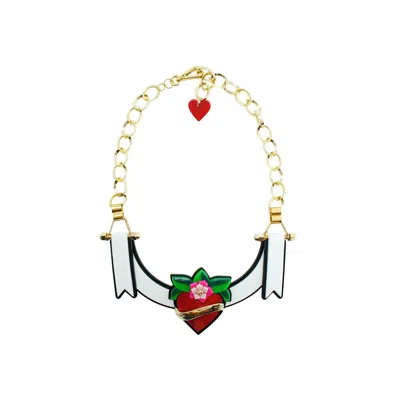Gissa Bicalho Women's Handmade Acrylic Necklace Ribbon & Heart - Red