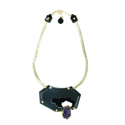 Gissa Bicalho Women's Handmade Acrylic Necklace Short Relief - Black