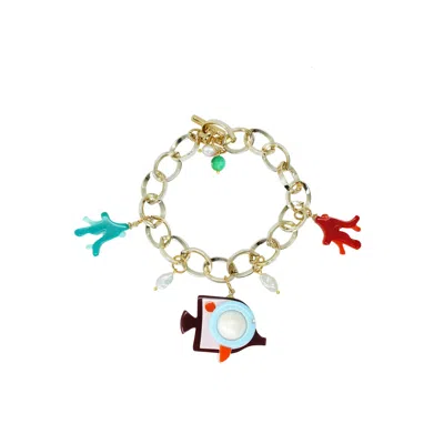 Gissa Bicalho Women's Handmade Bracelet Charm Fish Angel Burgundy In Red