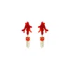 Gissa Bicalho Women's Handmade Earring Coral Pendant And Pearl Red In Red