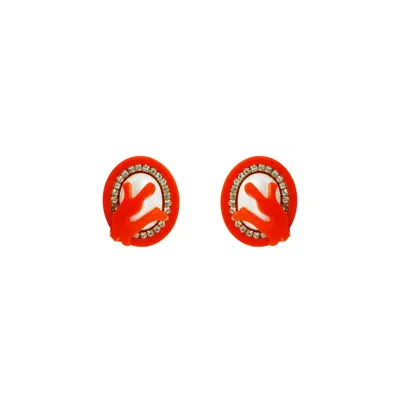 Gissa Bicalho Women's Handmade Earring Oval Pearl And Strass Orange In Red