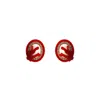 Gissa Bicalho Women's Handmade Earring Oval Pearl And Strass Red