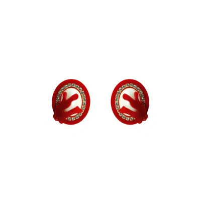 Gissa Bicalho Women's Handmade Earring Oval Pearl And Strass Red