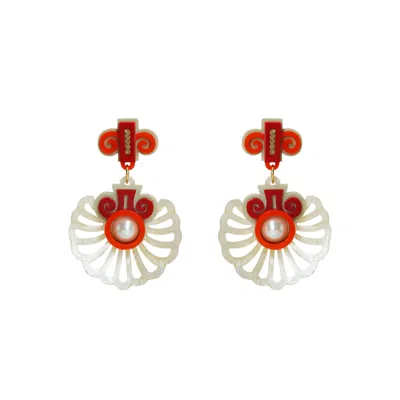Gissa Bicalho Women's Handmade Earring Shell And Pearl Red