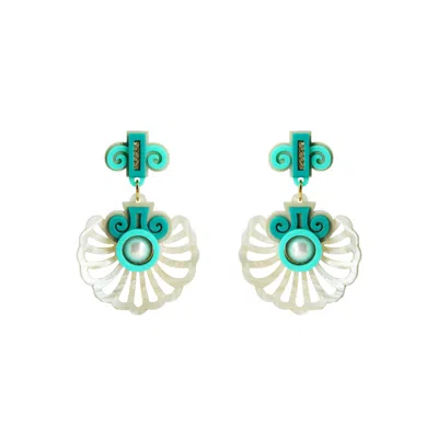 Gissa Bicalho Women's Handmade Earring Shell And Pearl Turquoise Green