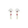 Gissa Bicalho Women's Handmade Earring Shell And Pendant Pearl Red In Red