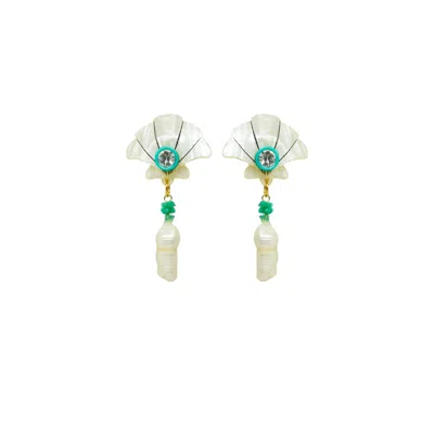 Gissa Bicalho Women's Handmade Earring Shell And Pendant Pearl Turquoise Green