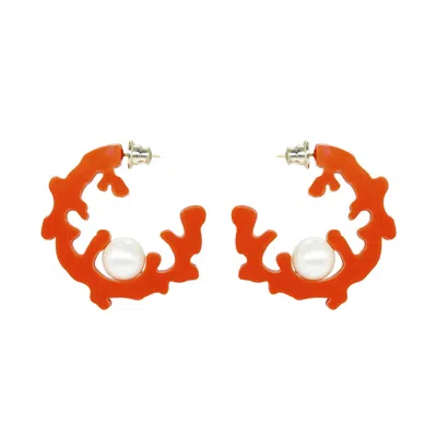 Gissa Bicalho Women's Handmade Hoop Coral And Pearl L Orange