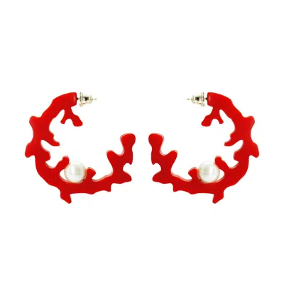 GISSA BICALHO WOMEN'S HANDMADE HOOP CORAL AND PEARL L RED
