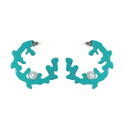 Gissa Bicalho Women's Handmade Hoop Coral And Pearl L Turquoise Green