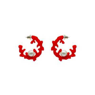 Gissa Bicalho Women's Handmade Hoop Coral And Pearl S Red