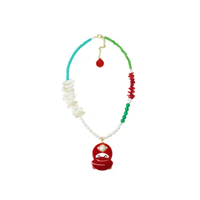 Gissa Bicalho Women's Handmade Necklace Beads And Siri Pendant Red