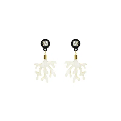 Gissa Bicalho Women's Neutrals Acrylic Handmade Earring Coral And Strass Nacre