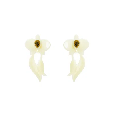 Gissa Bicalho Women's Neutrals Acrylic Handmade Earring Deco Orchid Cream In Multi