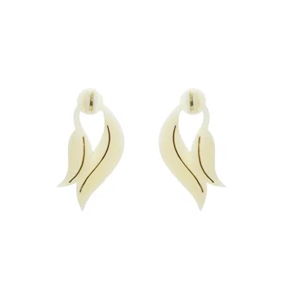 Gissa Bicalho Women's Neutrals Acrylic Handmade Earring Leaf Deco Cream In White