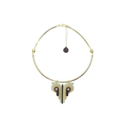 Gissa Bicalho Women's Neutrals Acrylic Handmade Necklace Choker Butterfly Kahki In Yellow