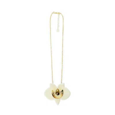 Gissa Bicalho Women's Neutrals Acrylic Handmade Necklace Orchid Pendant Cream