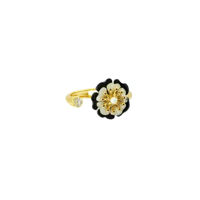 Gissa Bicalho Women's Neutrals / Black / Gold Handmade Acrylic Bangle Camelia In Multi
