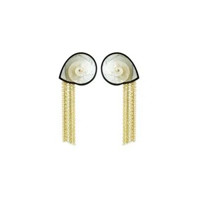 Gissa Bicalho Women's Neutrals / Black / Gold Handmade Acrylic Earring Nautilus
