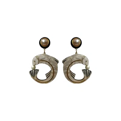 Gissa Bicalho Women's Neutrals / Black Handmade Acrylic Earring Pisces