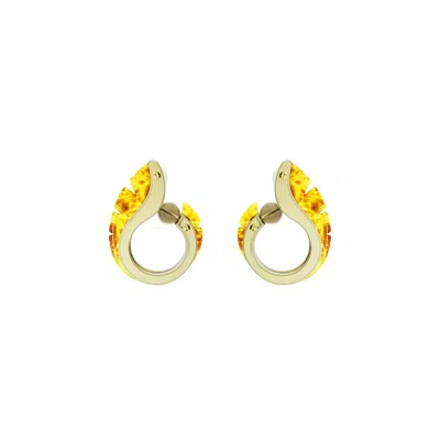 Gissa Bicalho Women's Neutrals Earring Hoop Leaves Beige In Yellow