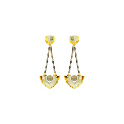 Gissa Bicalho Women's Neutrals Earring Pendant Leaves Beige In Sand