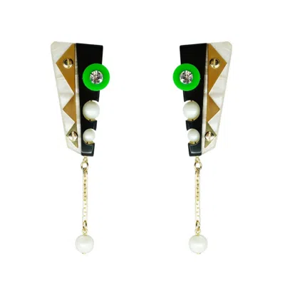 Gissa Bicalho Women's Neutrals / Green / Black Handmade Acrylic Earring Short Inti Nacre In Multi