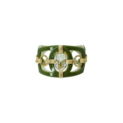 Gissa Bicalho Women's Neutrals / Green Handmade Acrylic Bracelet Cutted Stone Oval Clay