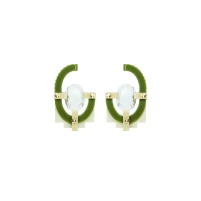 Gissa Bicalho Women's Neutrals / Green Handmade Acrylic Earring With Oval Cut Stone Clay