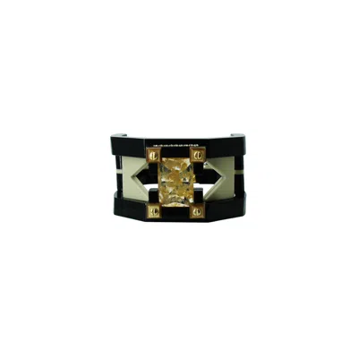 Gissa Bicalho Women's Neutrals Handmade Acrylic Bracelet Deco Rectangular Shaped Stone Kahki In Yellow