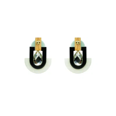 Gissa Bicalho Women's Neutrals Handmade Acrylic Earring Deco S Stone Mirror Drop Cream In White